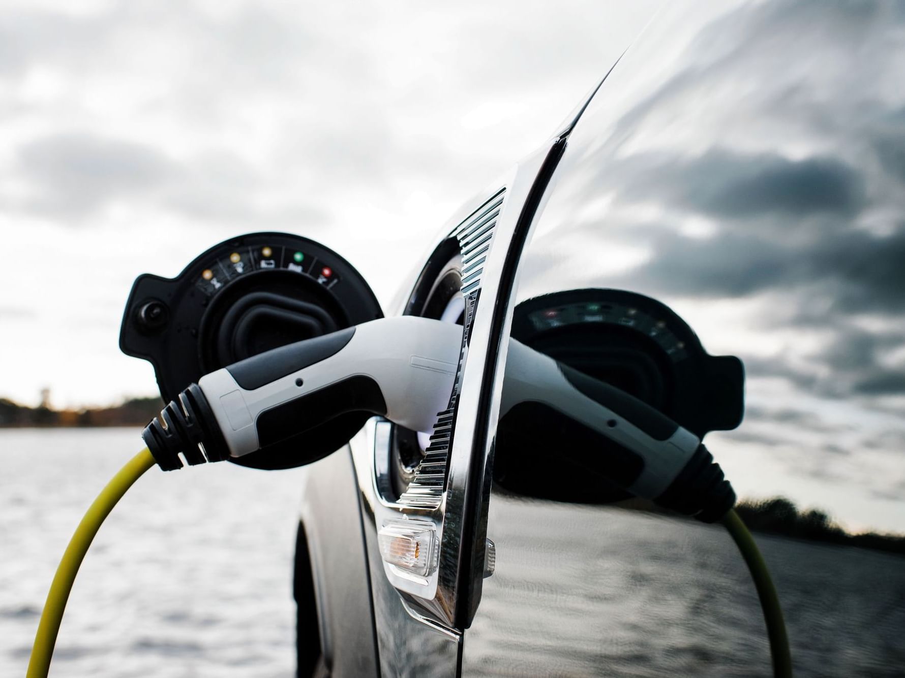 Close-up of an electric vehicle charging station at The Earl