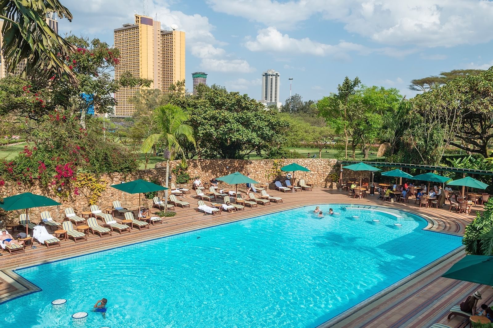 View of Sunbeds by the Hotel pool at Nairobi Serena Hotel