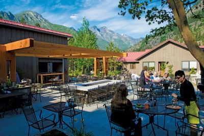 Exterior of the outdoor dining area at Sleeping Lady Mountain