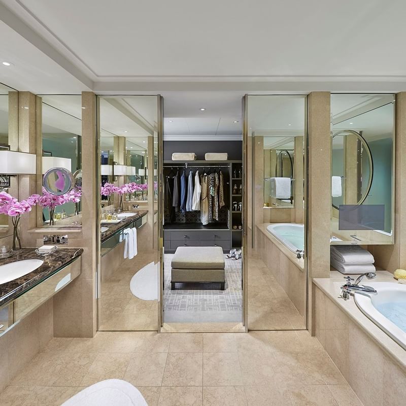 Close-up of bathroom amenities at Crown Hotel Melbourne