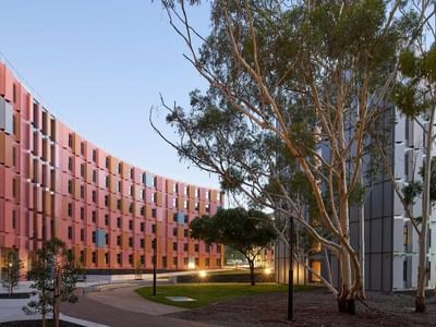 La Trobe University - North and South Apartments with modern design and lush greenery.