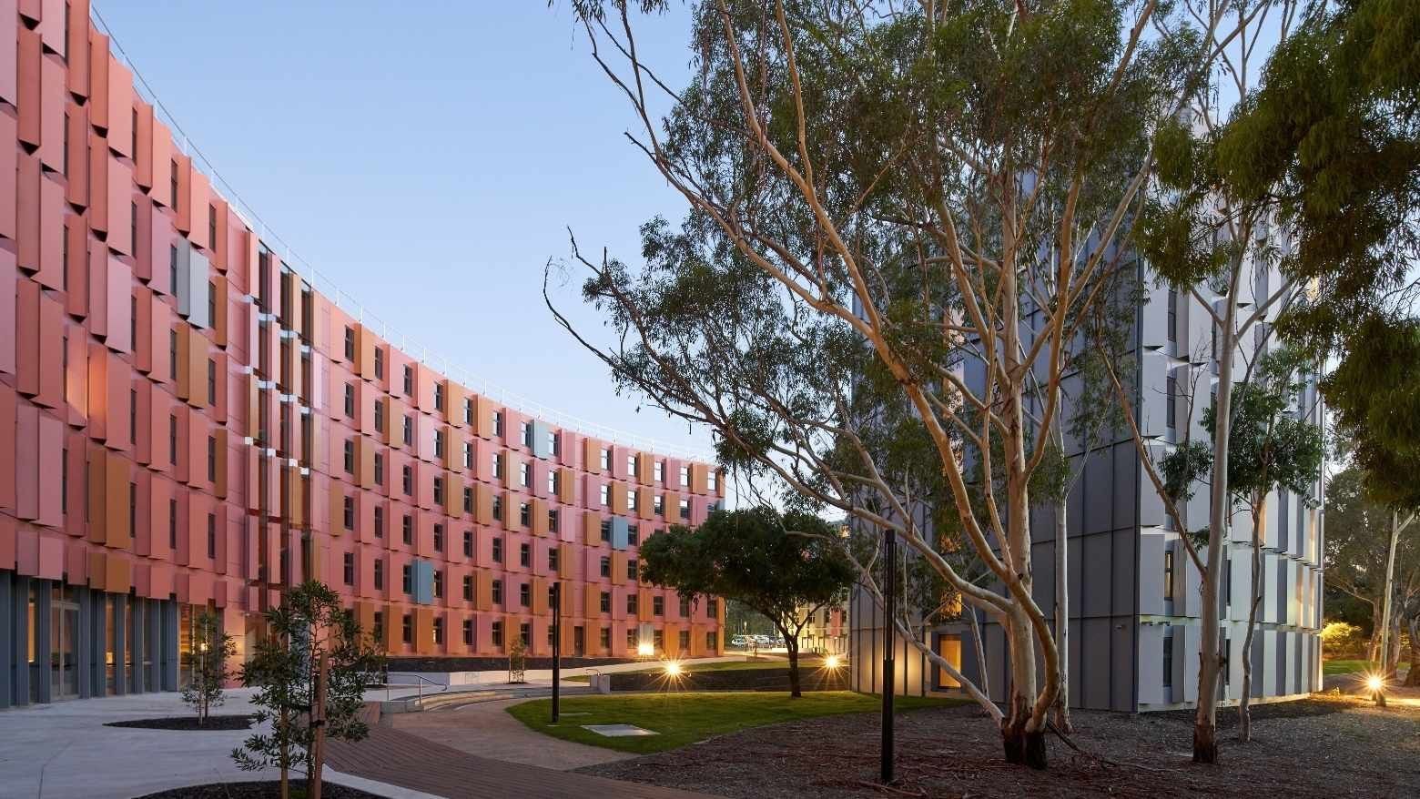 La Trobe University - North and South Apartments with modern design and lush greenery.