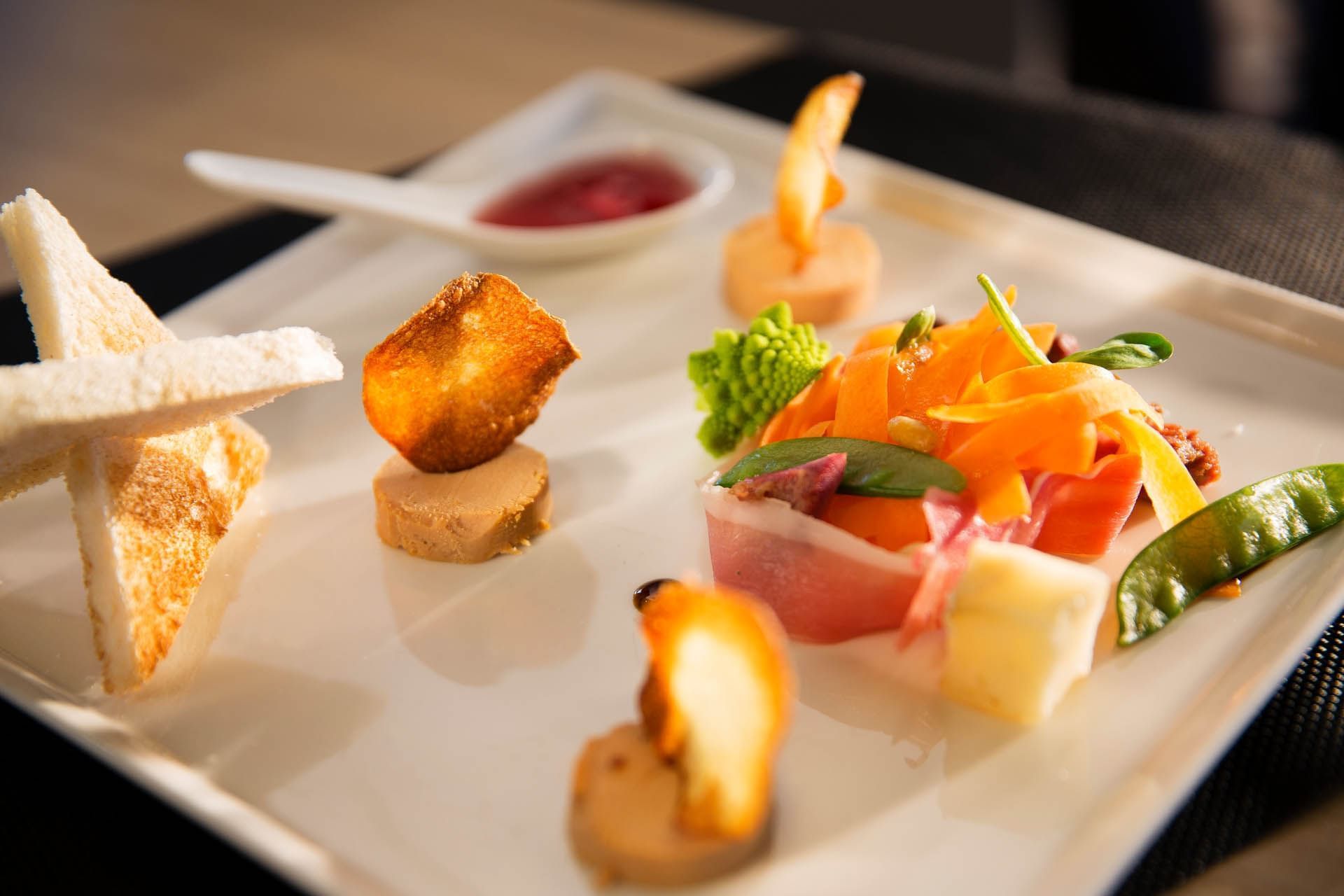 Finely plated dish served in a Restaurant at Oceania Rennes