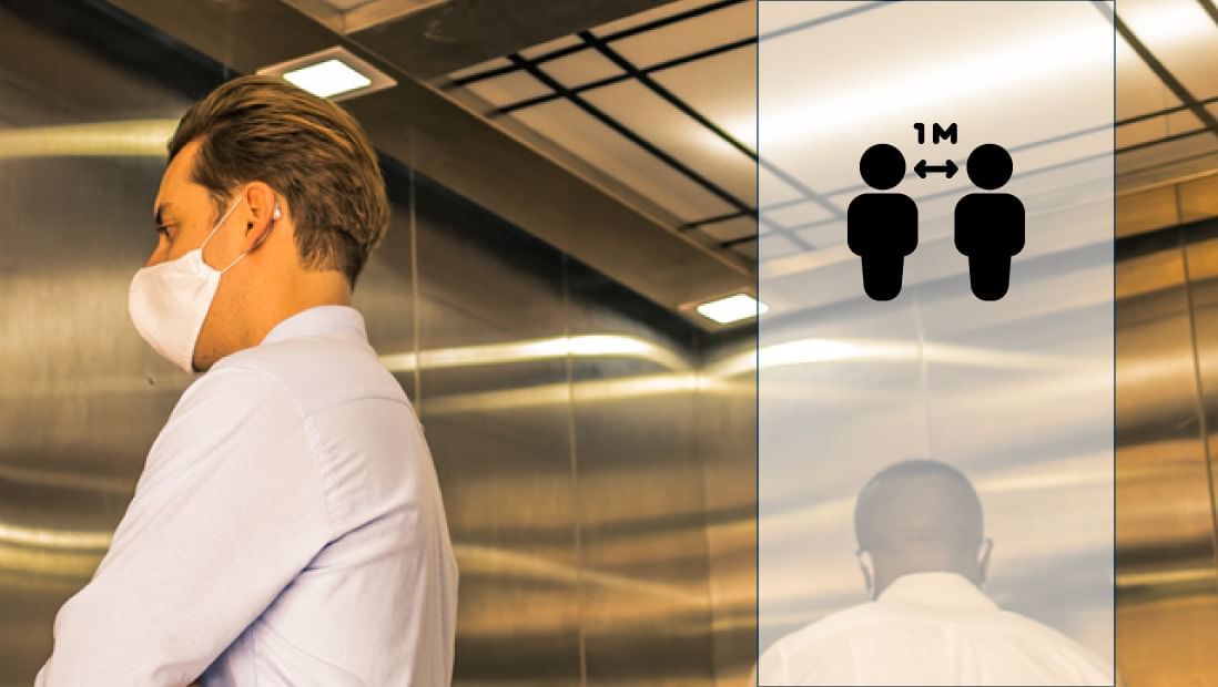 Two boys in a lift at Hotel Plaza San Francisco