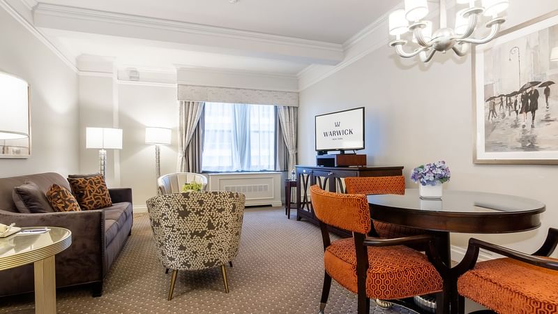 Living area in Premier City View Suite at Warwick New York