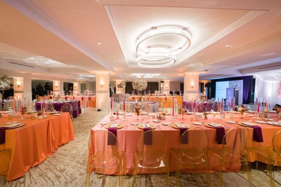 Banquet setup in a ballroom at the Kingsley Bloomfield Hills