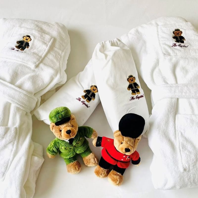 Teddy bear robes & soft toys on the bed, Featuring Family offer at The Capital Townhouse