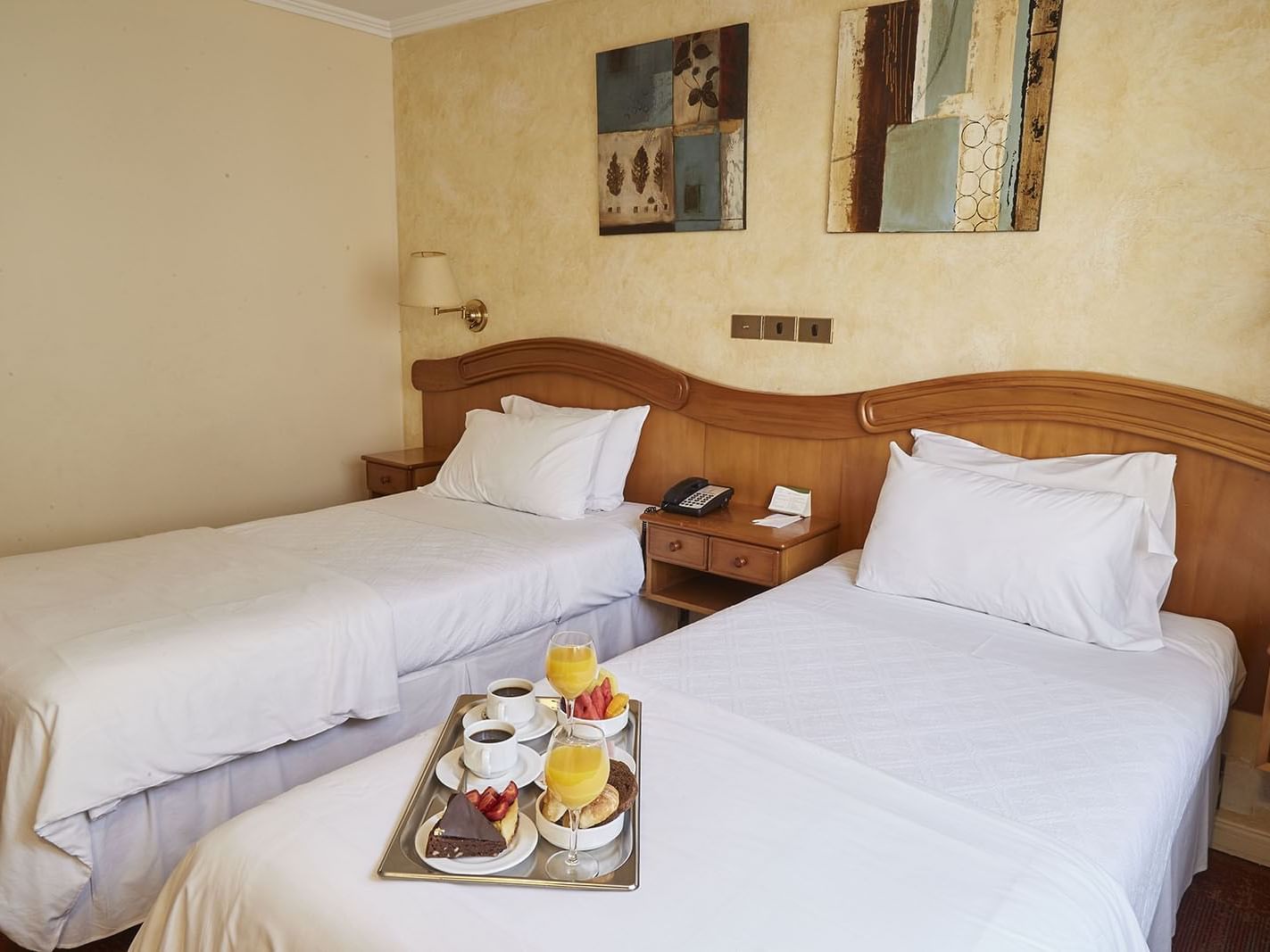 Breakfast on bed in Standard Twin Room at Hotel Torremayor Lyon