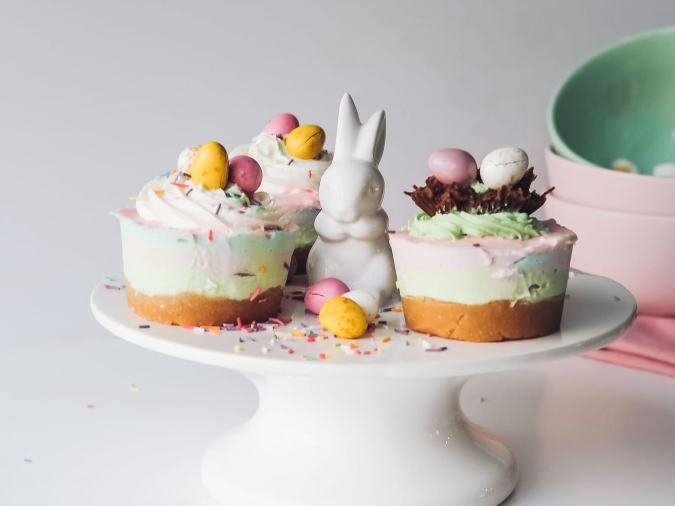 Close-up of Easter-themed cupcakes served at La Galerie Hotel