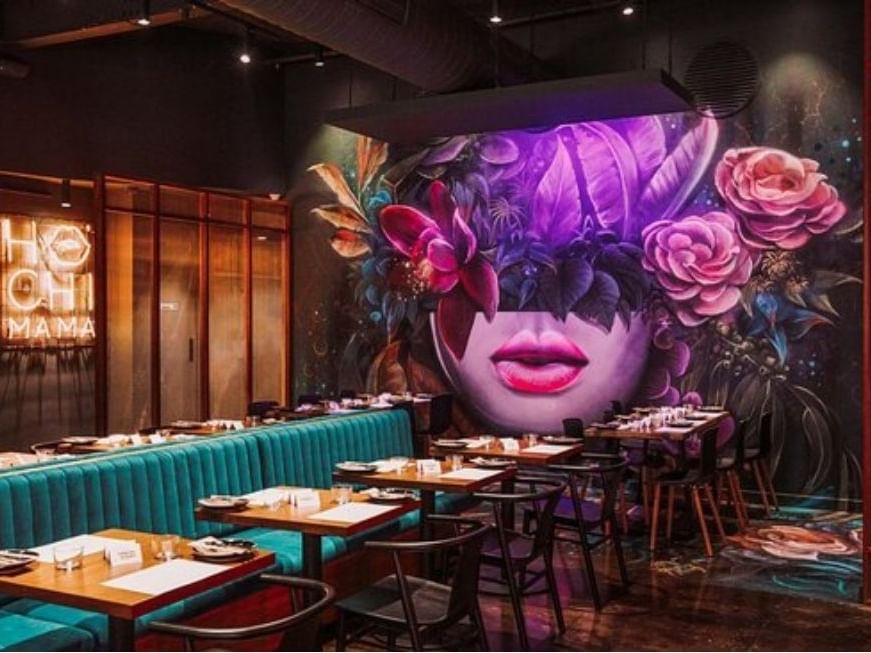 Tables setup for dining in restuarant at Brady Hotel Jones Lane