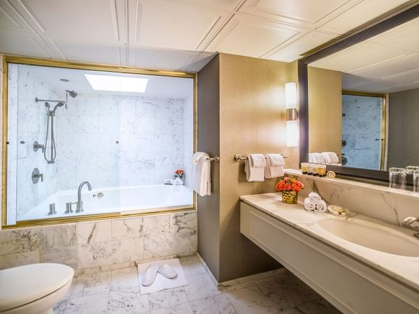 Bathroom with shower, mirror & basin at Warwick Seattle