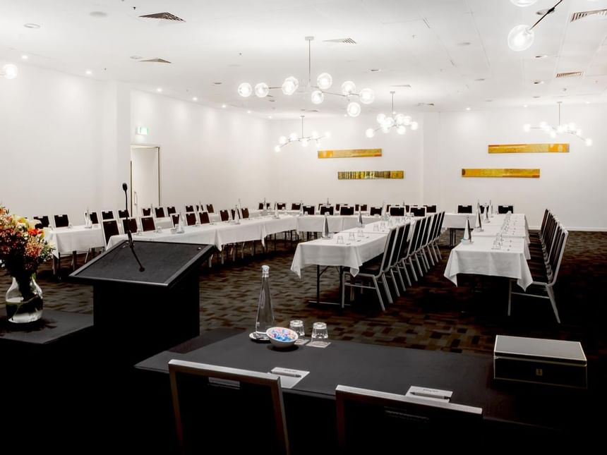 Classroom table set-up in a Meeting Room at Jasper Hotel