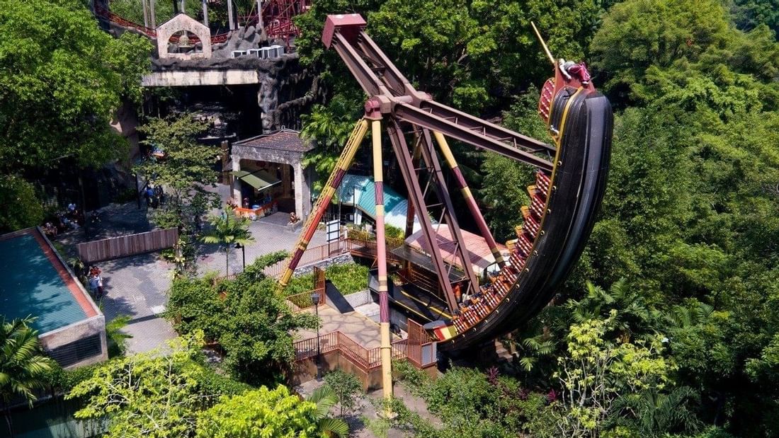 A ship-themed swinging ride in Sunway Lagoon Theme Park near Sunway Velocity Hotel