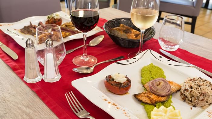 Closeup on a dining table with food at Le Clos des Tanneurs