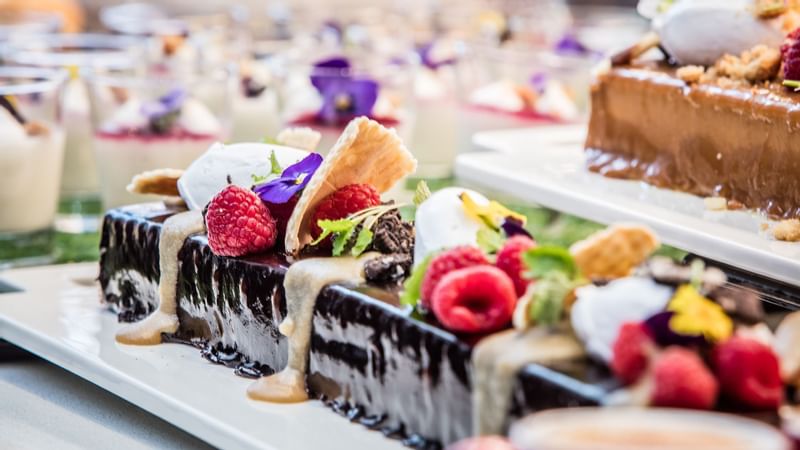 Close-up of desserts in buffet at Crown Hotels