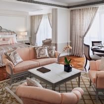 King bed & living area in Junior Suite at Palazzo Versace Dubai
