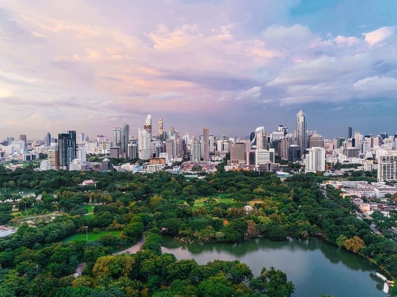 Aerial view of the Lumphini Park near Okura Prestige Bangkok