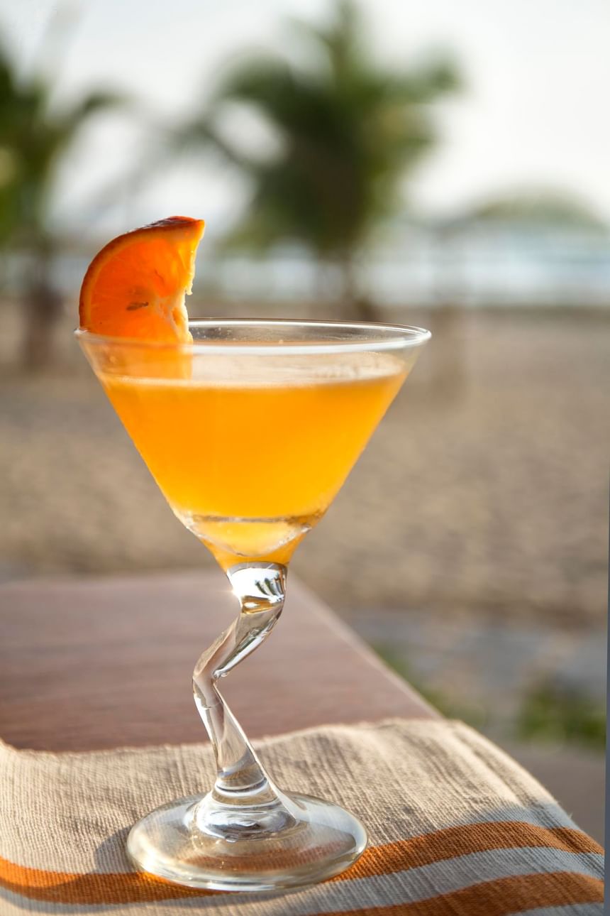 Close-up of a Cocktail served at Marea Beachfront Villas