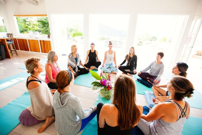 Ladies doing yoga on their mats at Retreat Costa Rica