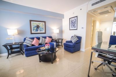 Living room with blue décor