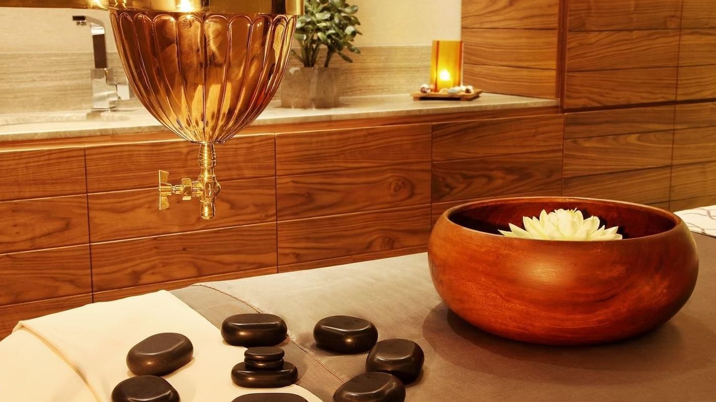 Massage stones and flower pot at Live Aqua Urban Resort Mexico