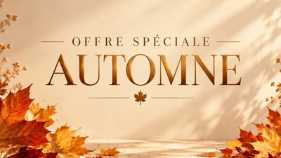 Offre spéciale automne avec feuilles d'érable orangées et dorées sur fond beige chaleureux