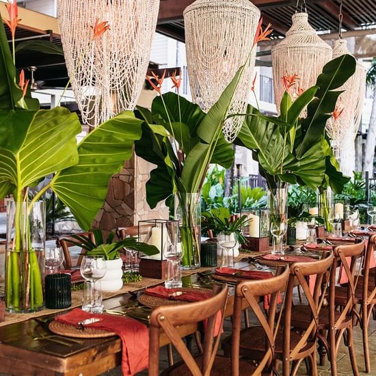 Tables arranged for wedding at Pullman Palm Cove Sea Resort