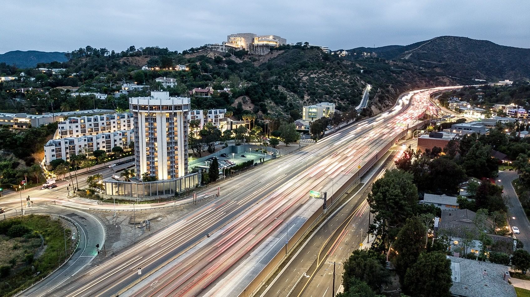 Aerial view of hotel & streets near Hotel Angeleno