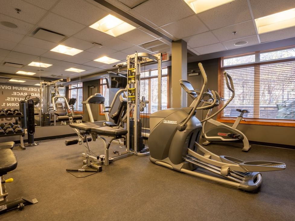 Exercise machines in the equipped Fitness Center at Blackstone Mountain Lodge