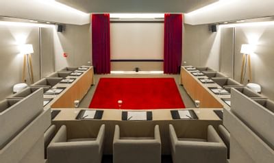 Table setup in Screening Room at St. George Lycabettus