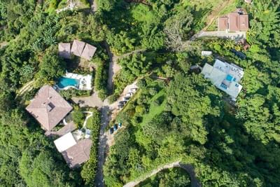 Aerial view of Retreat Costa Rica hotel and mountains