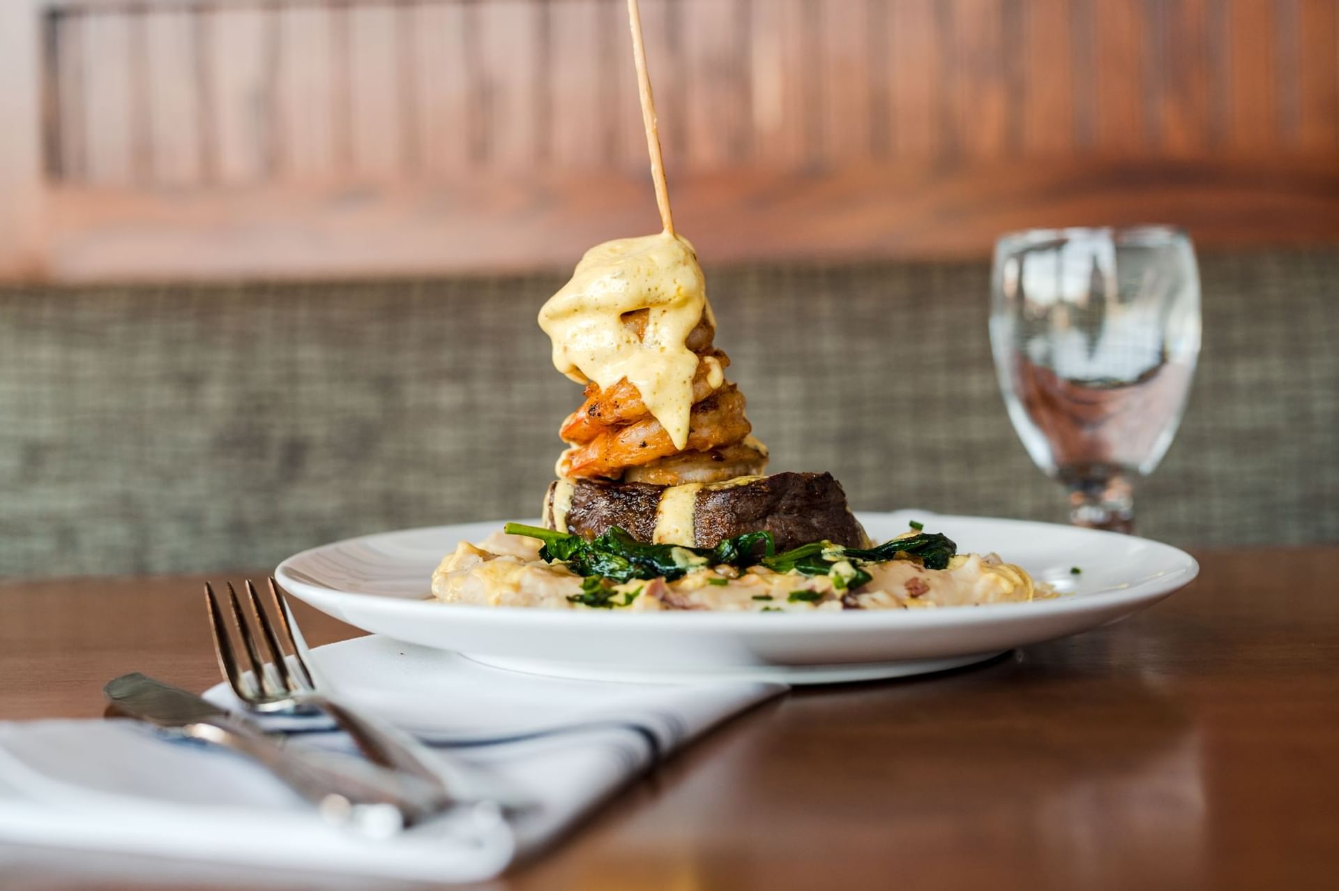 Close-up of Surf and turf served at High Peaks Resort