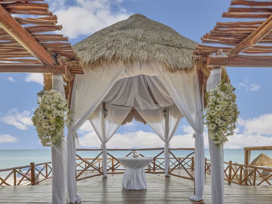 Beach wedding ceremony arrangement at Fiesta Americana