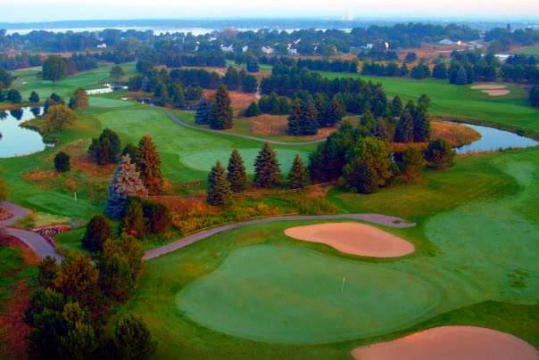 Ariel view of the golf course at the Evergreen Resort