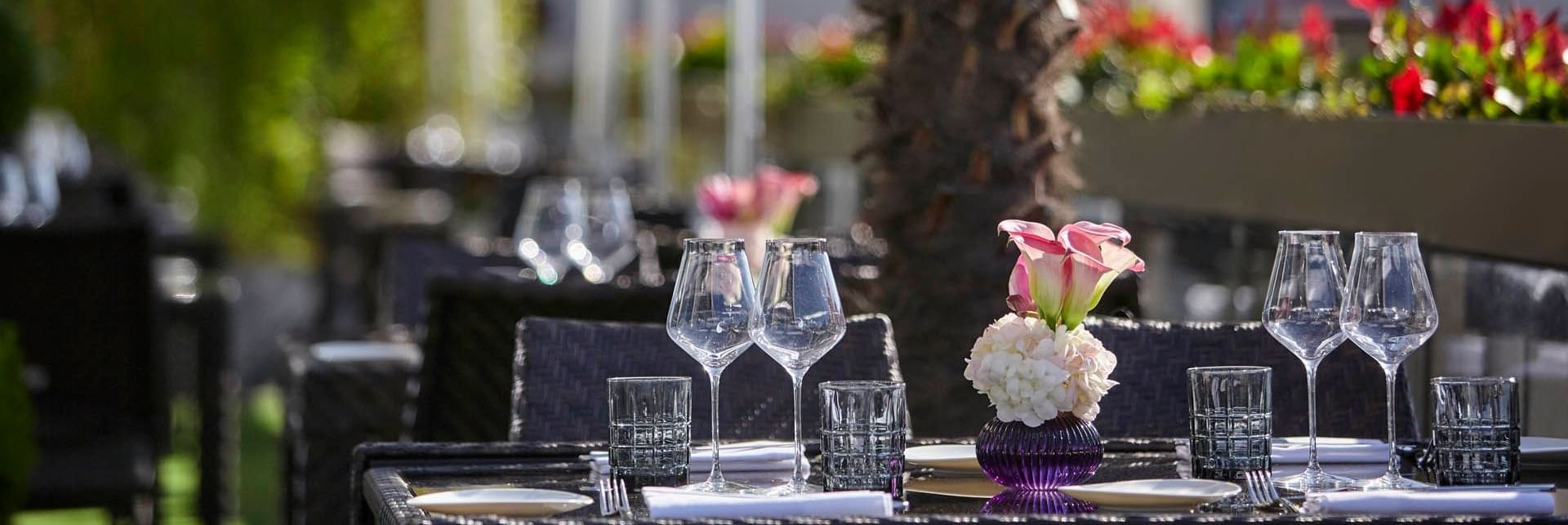 Glasses on the table of the Restaurant Le W Warwick Paris