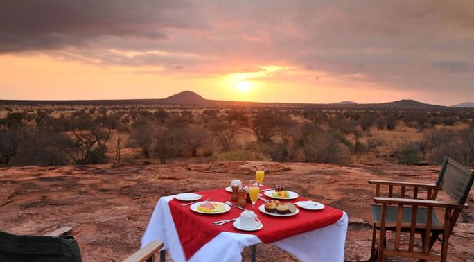 Breakfast served at Lion Rock near Hotel Kilaguni Serena