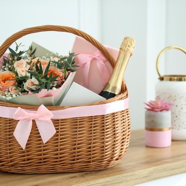 Wedding hamper full of goodies featuring our article on 