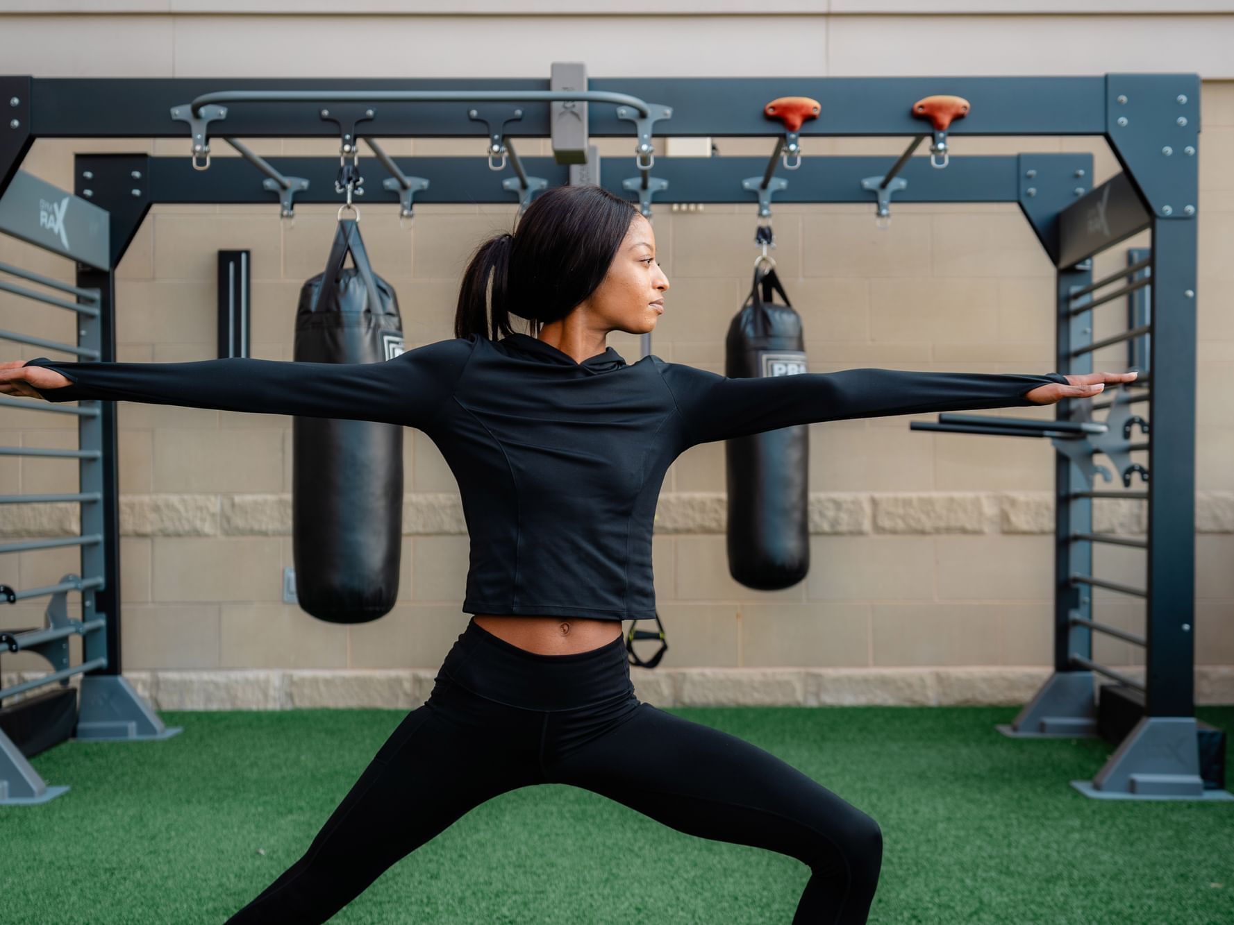 woman doing yoga outside