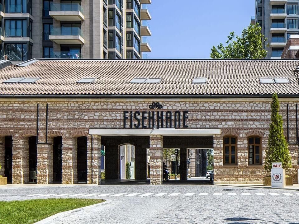 Entrance to a stone building labeled 