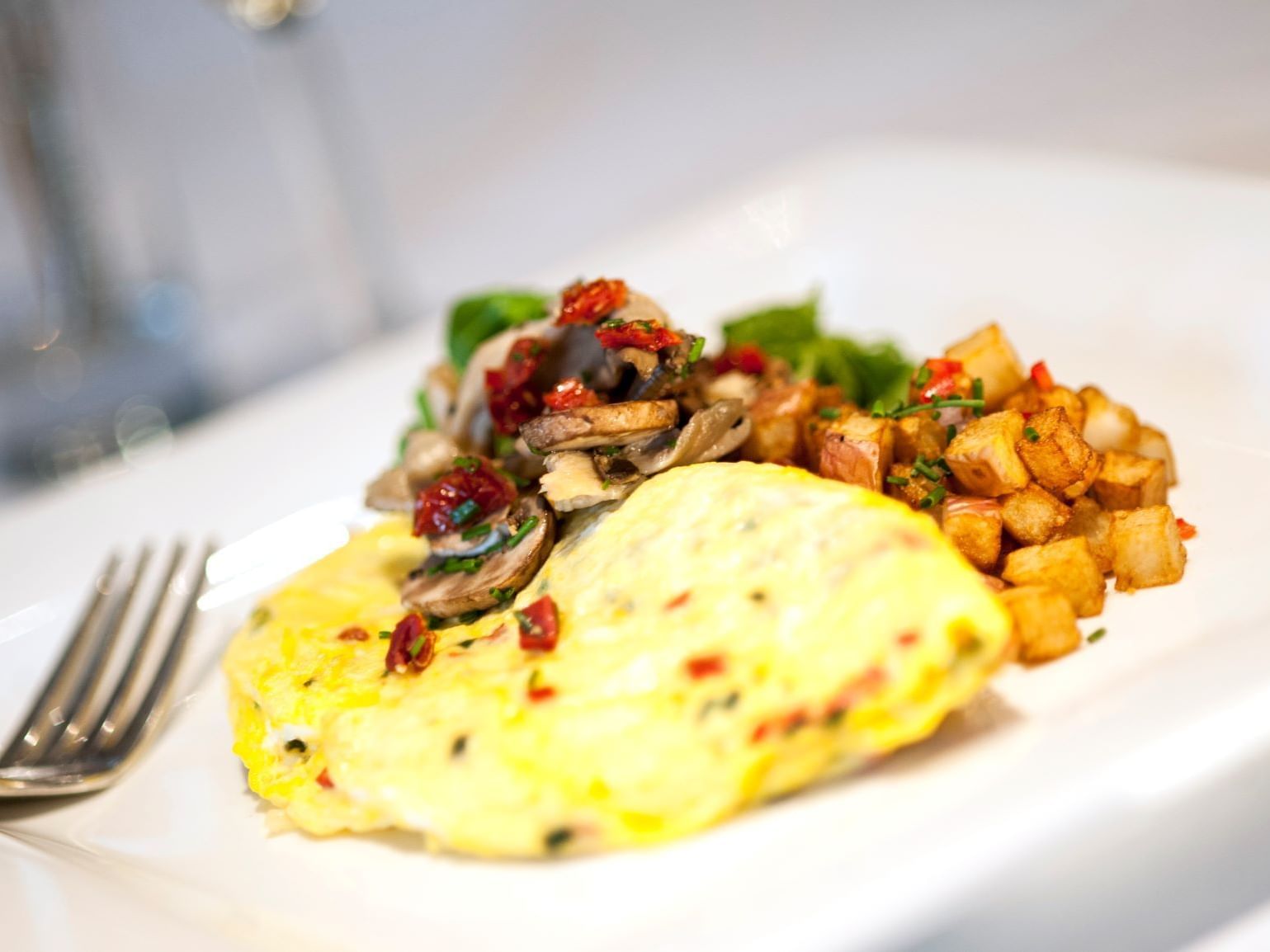 Closeup egg and mushroom served in Nutmeg café at The Simsbury Inn