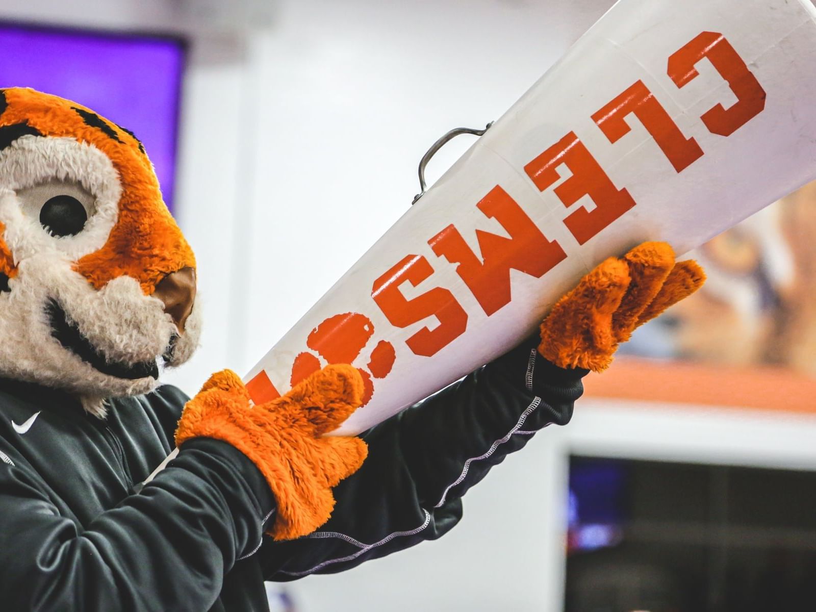 tiger mascot with clemson gear