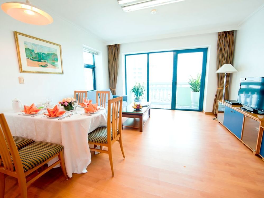 Two Bedroom Apartment dining and sitting area at Hanoi Daewoo Hotel