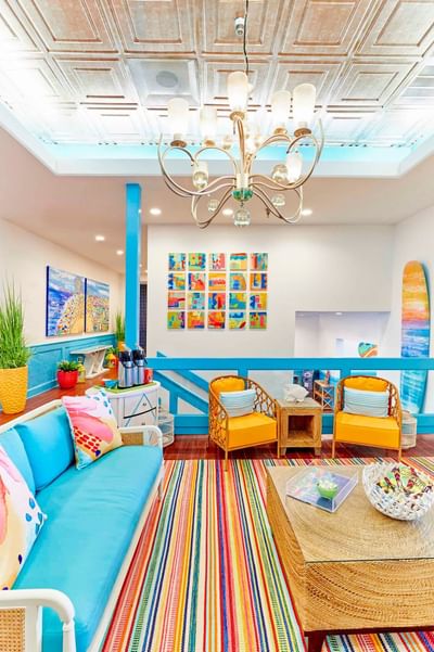 Lounge area with artwork by the colorful furnitures at Park Place Ocean City MD