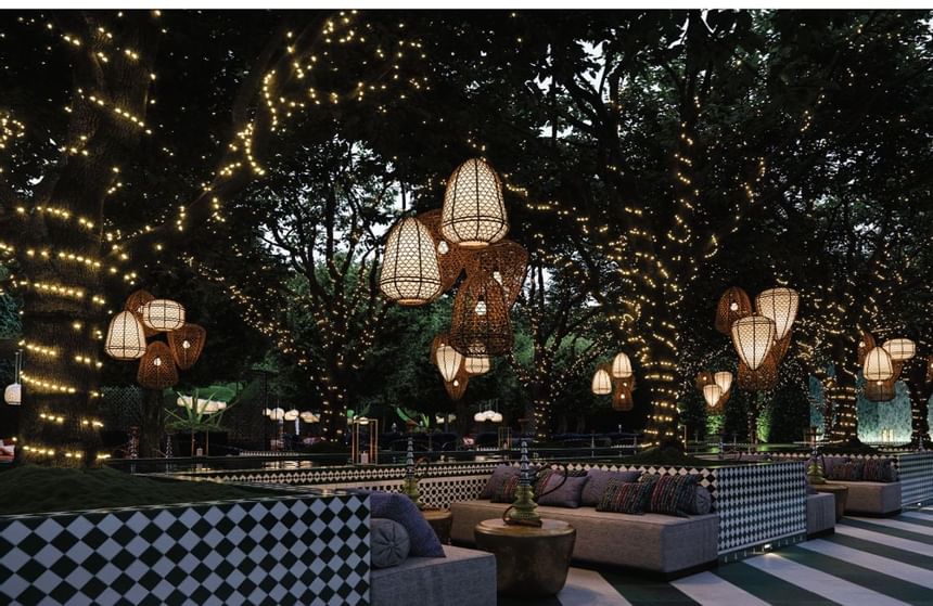 Garden area with Shisha seating area in Terrace at Dream Doha.