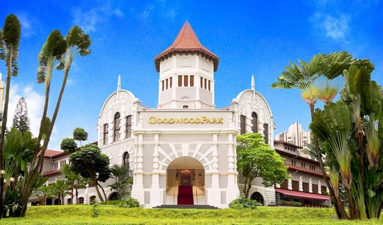 The exterior view of the entrance of Goodwood Park Hotel