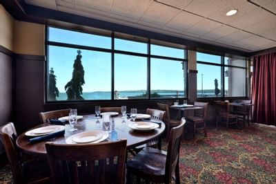 Interior of a dining area in a restaurant at Chase on The Lake