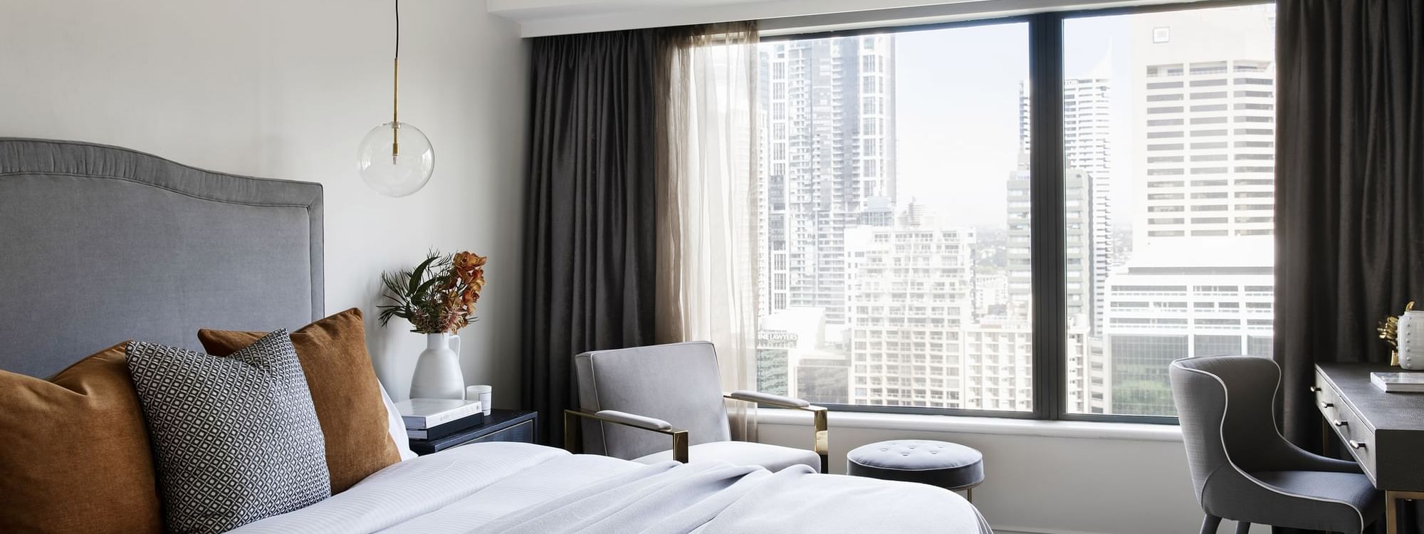 Work desk facing the bed in Park Suite by Coco Republic at Pullman Sydney Hyde Park