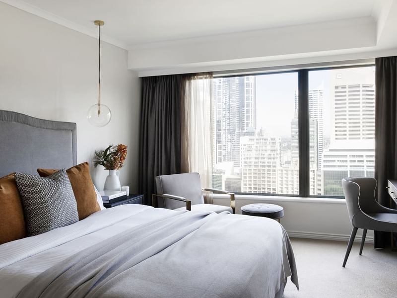 Work desk facing the bed in Park Suite by Coco Republic at Pullman Sydney Hyde Park