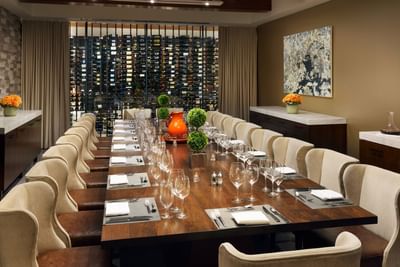 Spacious private dining room with long table, J House Greenwich