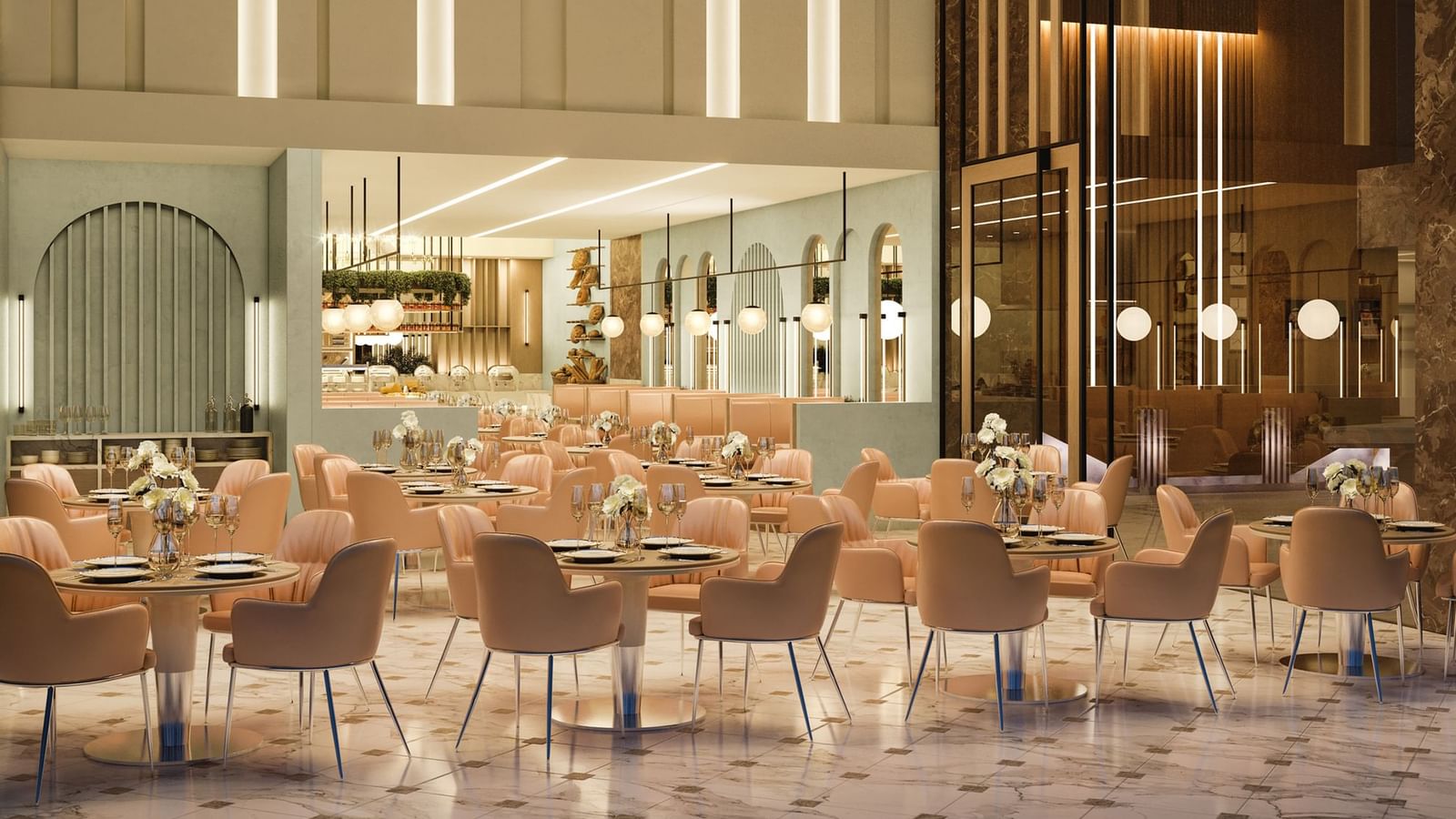 The Med features Glazed chocolate dessert on a pink plate chair at Cantonal Hotel by Warwick Riyadh